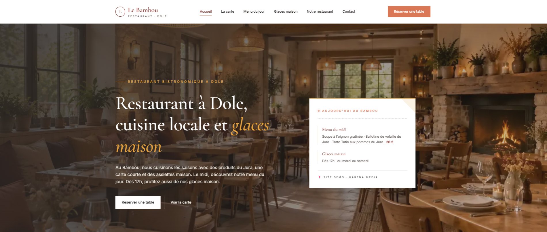 Maquette du site démo « Le Bambou », restaurant à Dole, exemple de site vitrine réalisé par TALAKY Studio